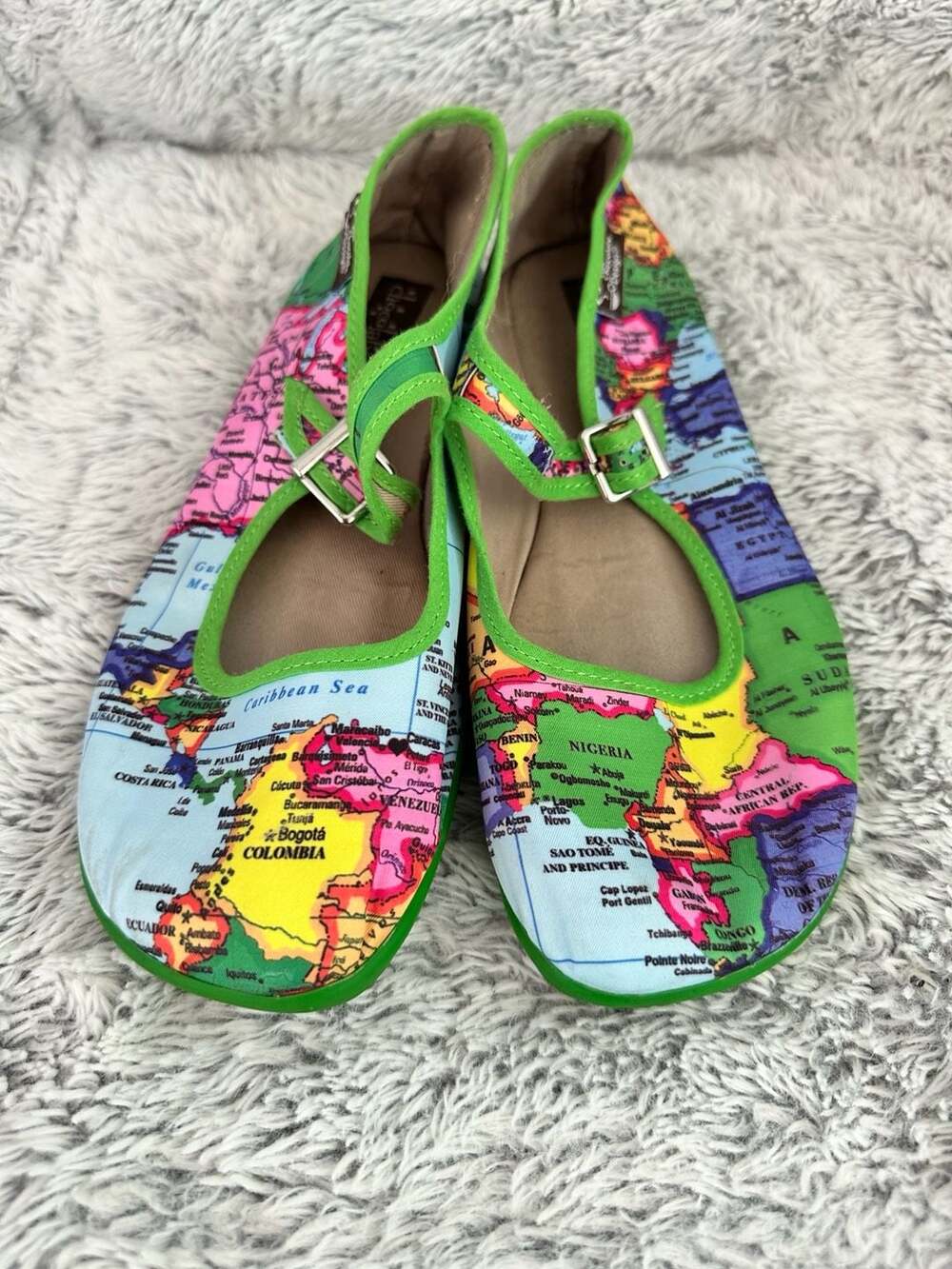Hot Chocolate Design Chocolaticas Bon Voyage World Map Mary Jane Flats Sz 38